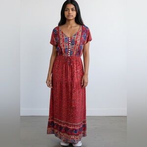 Bohemian Red and Blue Maxi Dress